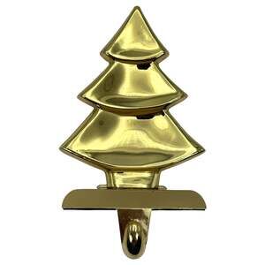 Christmas Stocking Hanger Holder Tree Gold Metallic Metal 6" Heavy Shiny